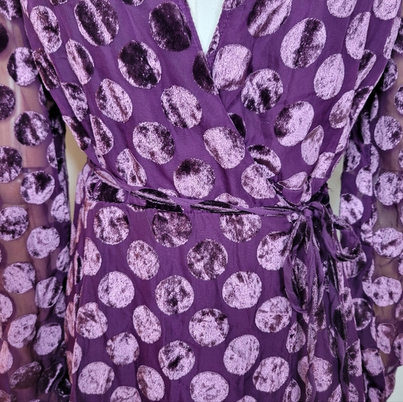 Betsey Johnson Vintage Velvet Polka Dot Wrap Dress Purple Size 2 - Picture 3 of 12